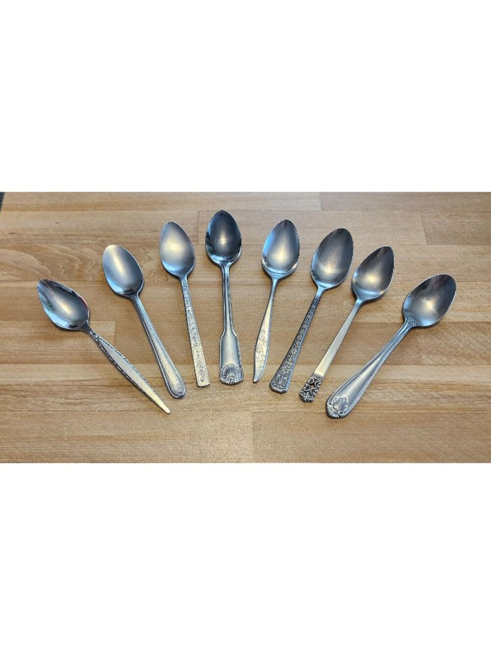 8- Mismatched Stainless Steel Teaspoons Floral Handles Flatware Cutlery Various